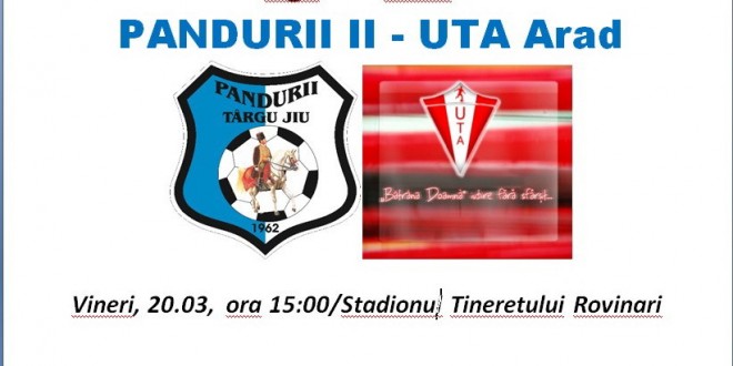 Pandurii II joacă vineri cu ACS UTA Bătrâna Doamnă Arad pe Stadionul Tineretului din Rovinari