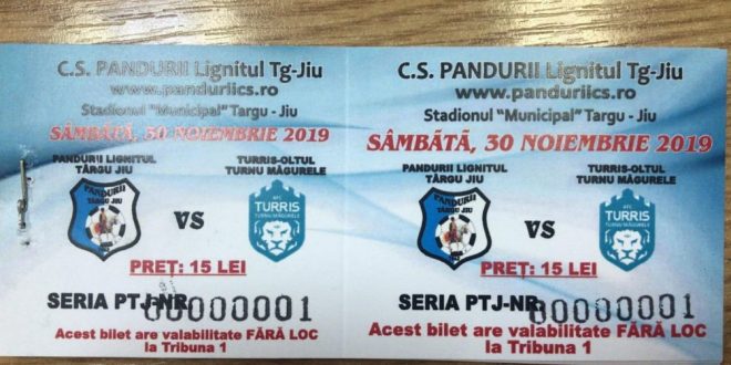 COMUNICAT PANDURII TÂRGU JIU / S-au pus în vânzare biletele pentru meciul dintre Pandurii Târgu Jiu şi Turis Oltul Turnu Măgurele